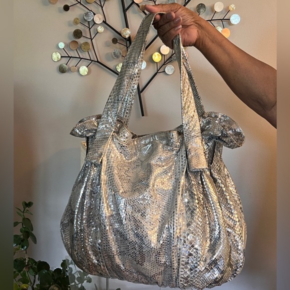 Zagliani Python Silver Extra Large Tote Purse